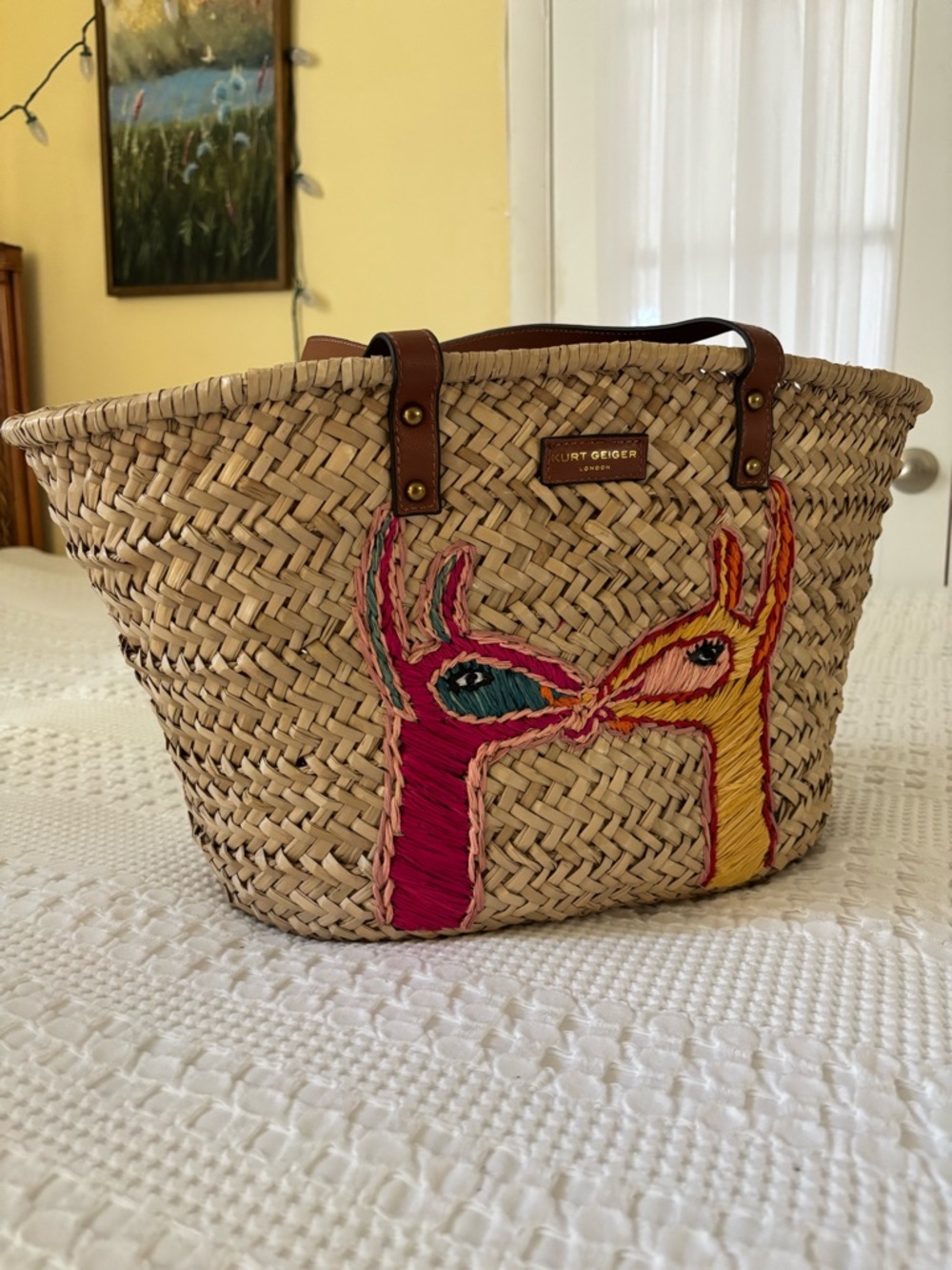 Kurt Geiger Natural Straw The Kensington Llama Basket Shopper